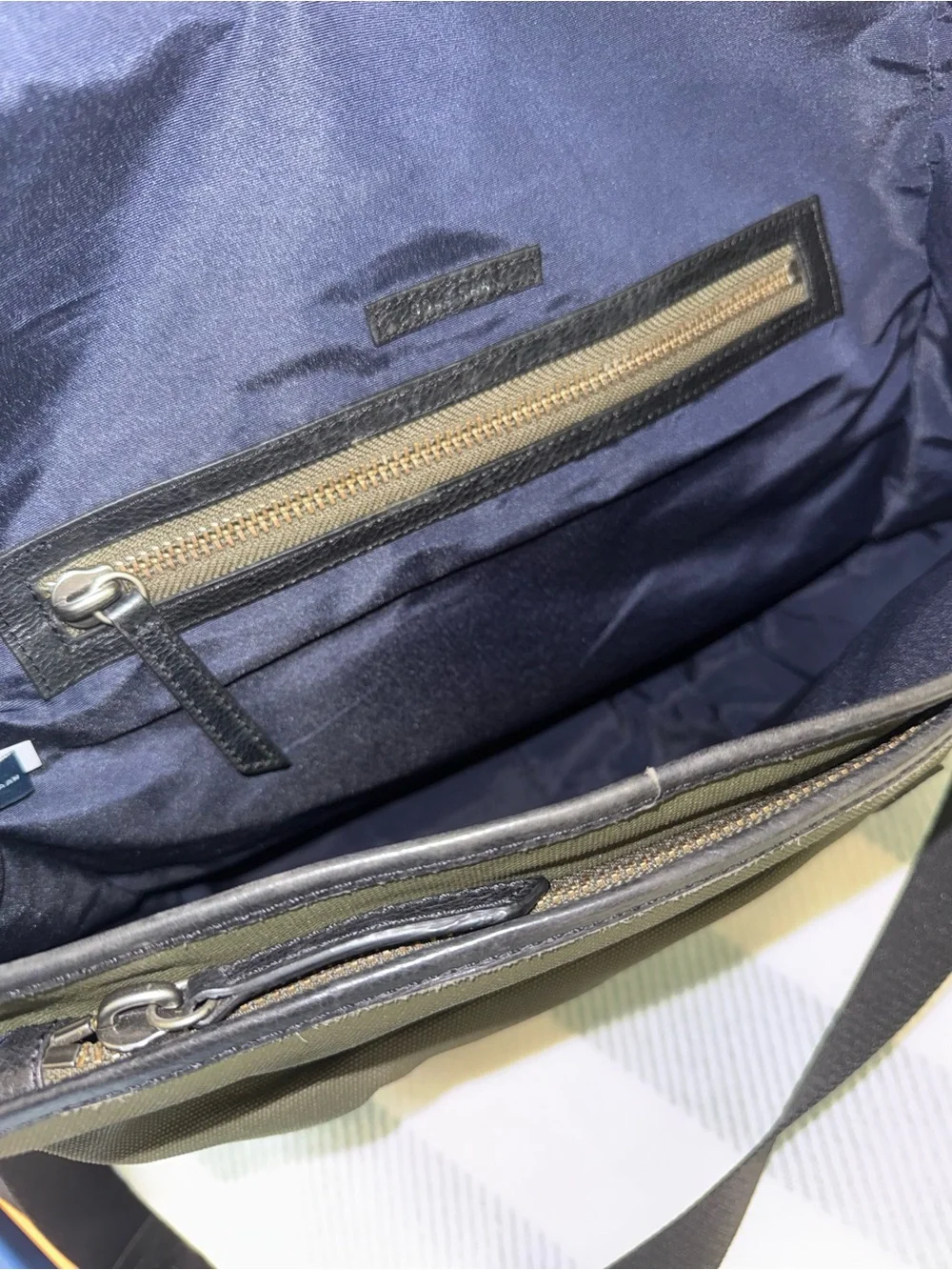 Cole Haan Olive Green Canvas Messenger Bag with Black Leather Detailing
